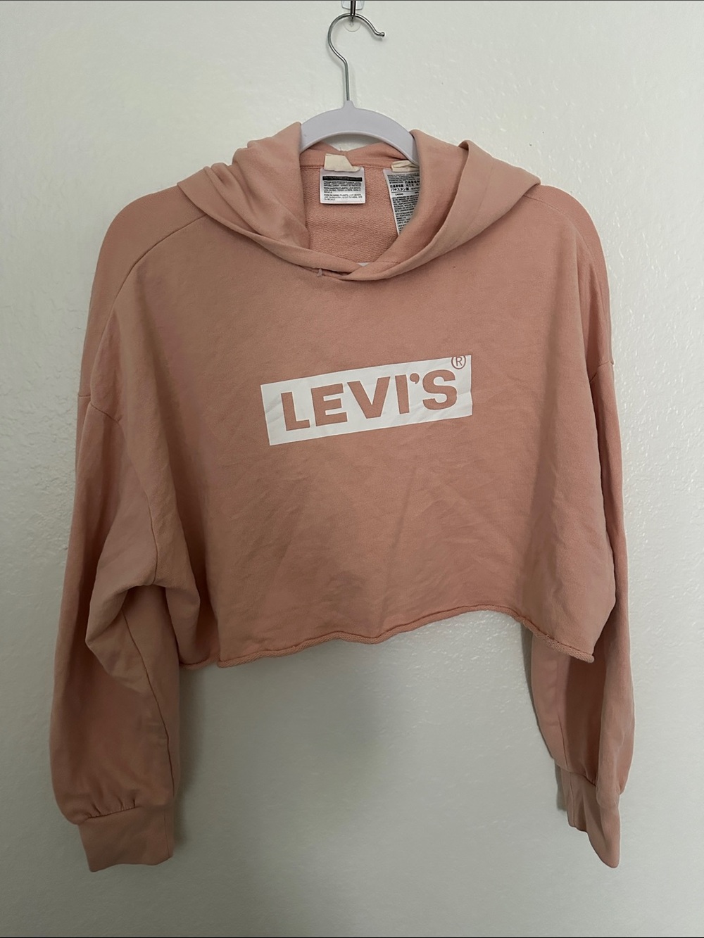 Levi's Box Logo Cropped Hoodie in Dusty Pink